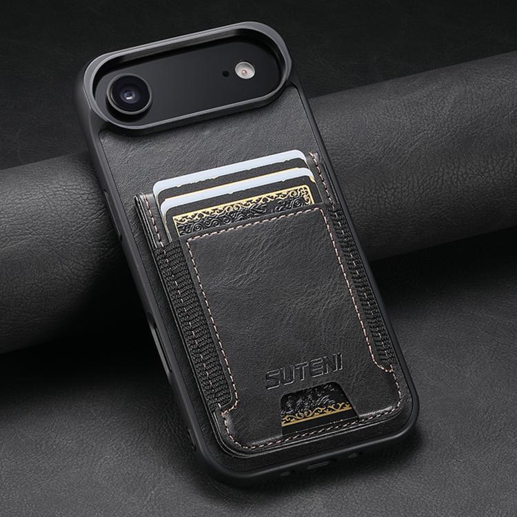 For iPhone Air Suteni H03 Oil Wax Leather Wallet Stand Back Phone Case(Black) - iPhone Air Cases by Suteni | Online Shopping UK | buy2fix