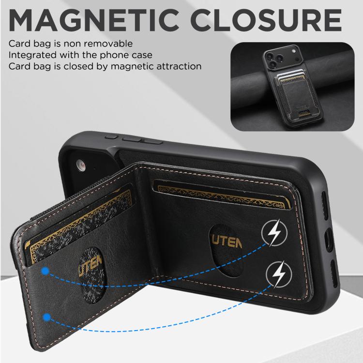 For iPhone Air Suteni H03 Oil Wax Leather Wallet Stand Back Phone Case(Black) - iPhone Air Cases by Suteni | Online Shopping UK | buy2fix