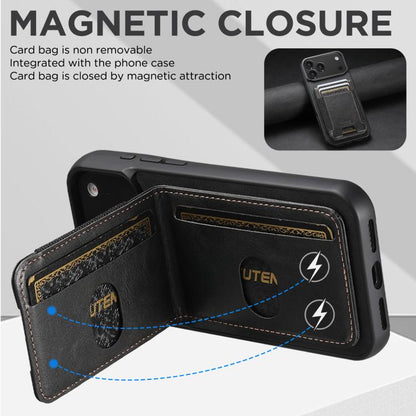 For iPhone Air Suteni H03 Oil Wax Leather Wallet Stand Back Phone Case(Black) - iPhone Air Cases by Suteni | Online Shopping UK | buy2fix