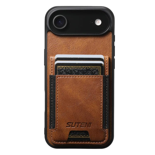 For iPhone Air Suteni H03 Oil Wax Leather Wallet Stand Back Phone Case(Brown)