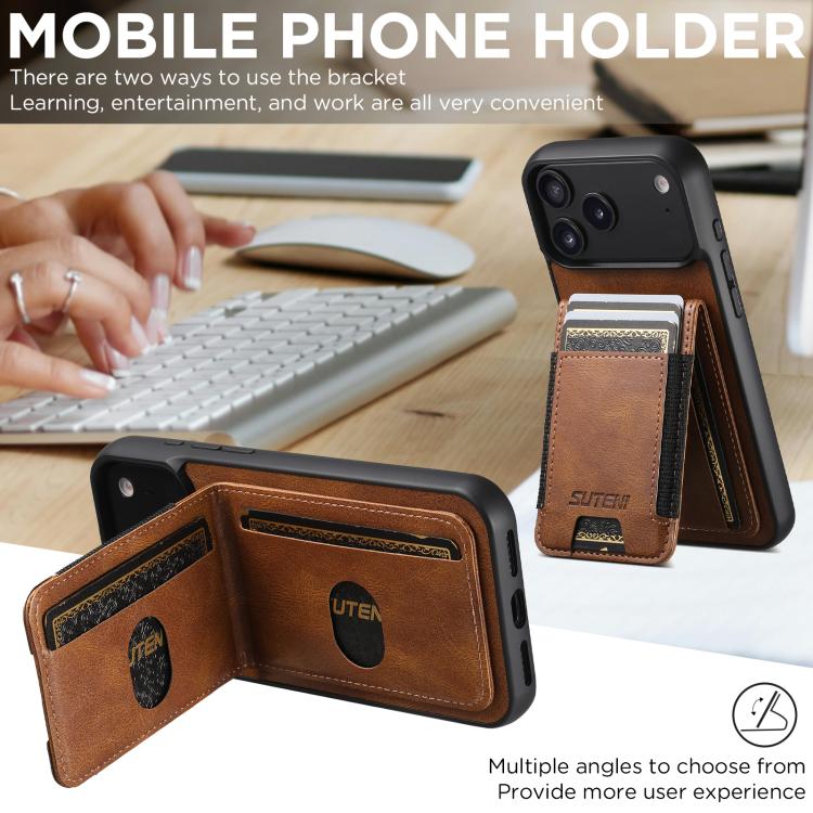 For iPhone 17 Air Suteni H03 Oil Wax Leather Wallet Stand Back Phone Case(Brown) - iPhone 17 Air Cases by Suteni | Online Shopping UK | buy2fix