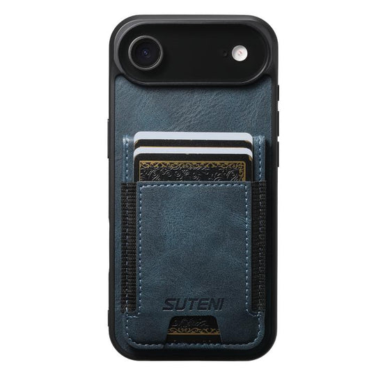 For iPhone Air Suteni H03 Oil Wax Leather Wallet Stand Back Phone Case(Blue)