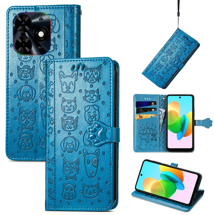 For Tecno Spark 20C / GO 2024 Cat and Dog Embossed Leather Phone Case(Blue) by buy2fix