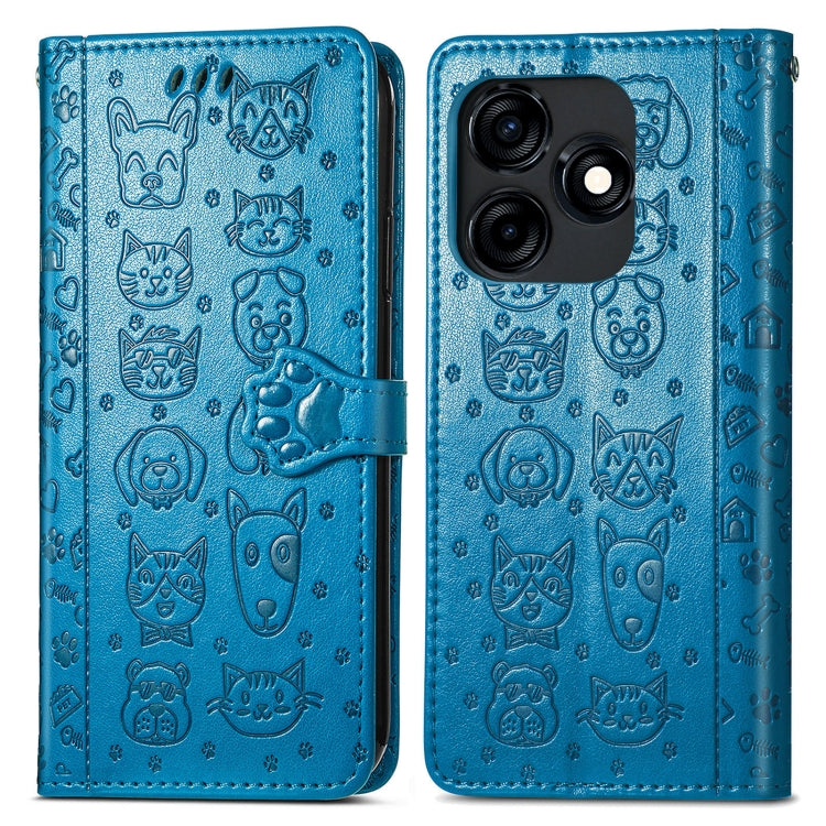 For Tecno Spark 20C / GO 2024 Cat and Dog Embossed Leather Phone Case(Blue) by buy2fix
