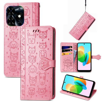 For Tecno Spark 20C / GO 2024 Cat and Dog Embossed Leather Phone Case(Pink) by buy2fix