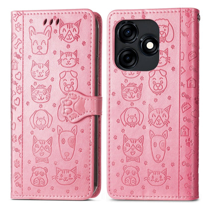 For Tecno Spark 20C / GO 2024 Cat and Dog Embossed Leather Phone Case(Pink) by buy2fix