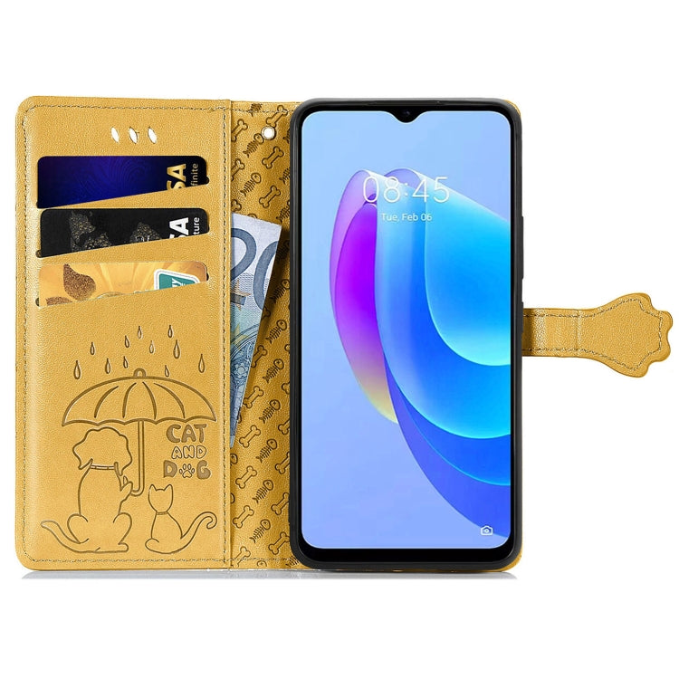 For Tecno Spark 20C / GO 2024 Cat and Dog Embossed Leather Phone Case(Yellow) by buy2fix