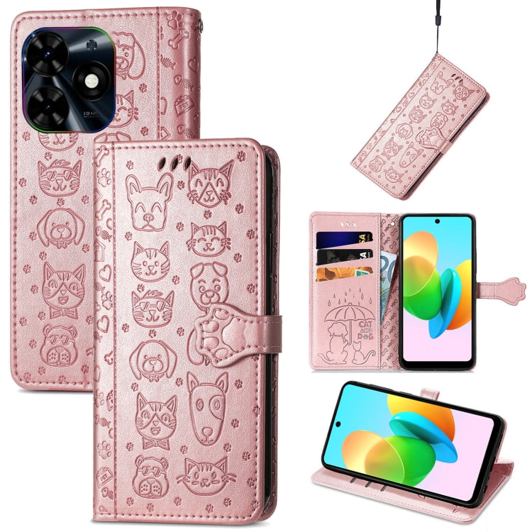 For Tecno Spark 20C / GO 2024 Cat and Dog Embossed Leather Phone Case(Rose Gold) by buy2fix