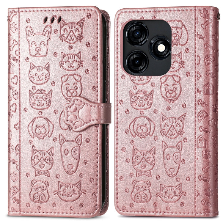 For Tecno Spark 20C / GO 2024 Cat and Dog Embossed Leather Phone Case(Rose Gold) by buy2fix