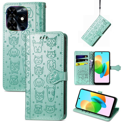For Tecno Spark 20C / GO 2024 Cat and Dog Embossed Leather Phone Case(Green) by buy2fix