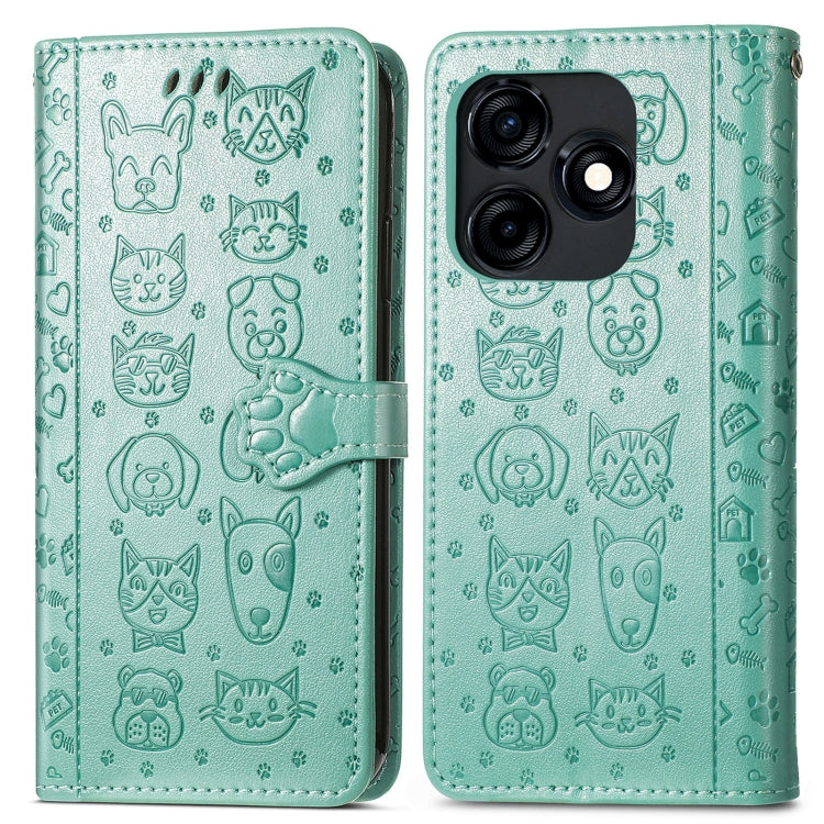 For Tecno Spark 20C / GO 2024 Cat and Dog Embossed Leather Phone Case(Green) by buy2fix