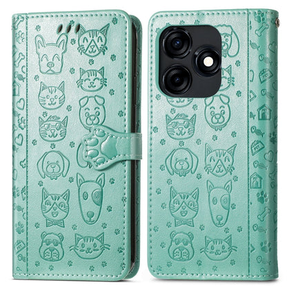 For Tecno Spark 20C / GO 2024 Cat and Dog Embossed Leather Phone Case(Green) by buy2fix