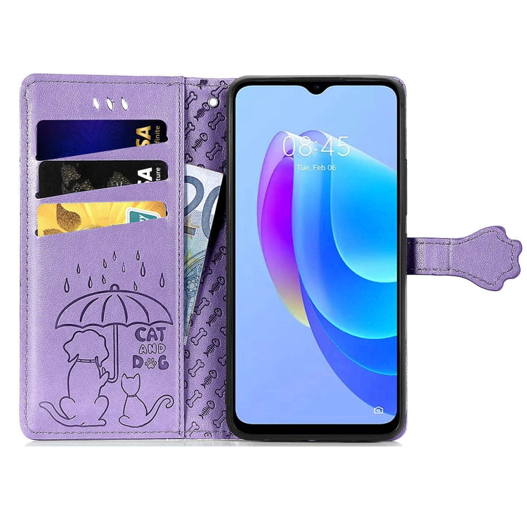 For Tecno Spark 20C / GO 2024 Cat and Dog Embossed Leather Phone Case(Purple) by buy2fix