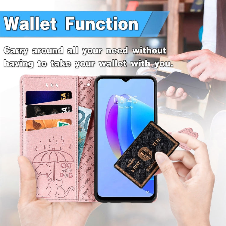 For Tecno Spark 20C / GO 2024 Cat and Dog Embossed Leather Phone Case(Blue) by buy2fix