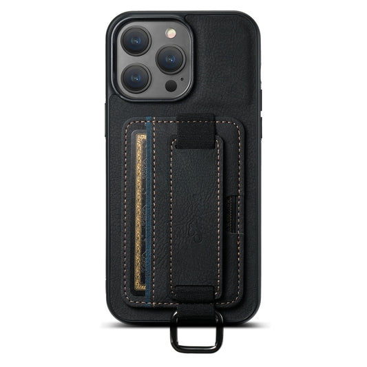 For iPhone 14 Suteni H13 Litchi Leather Wrist Strap Wallet Back Phone Case(Black) - iPhone 14 Cases by Suteni | Online Shopping UK | buy2fix
