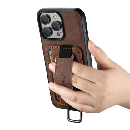 For iPhone 14 Suteni H13 Litchi Leather Wrist Strap Wallet Back Phone Case(Brown) - iPhone 14 Cases by Suteni | Online Shopping UK | buy2fix