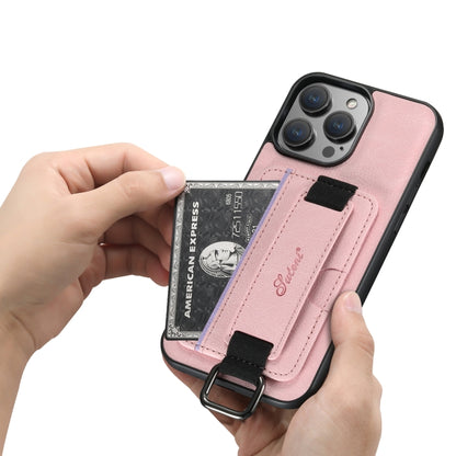 For iPhone 14 Suteni H13 Litchi Leather Wrist Strap Wallet Back Phone Case(Pink) - iPhone 14 Cases by Suteni | Online Shopping UK | buy2fix
