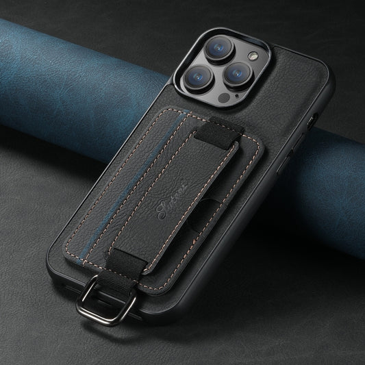 For iPhone 11 Pro Max Suteni H13 Litchi Leather Wrist Strap Wallet Back Phone Case(Black) - iPhone 11 Pro Max Cases by Suteni | Online Shopping UK | buy2fix
