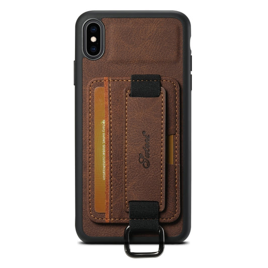 For iPhone X / XS Suteni H13 Litchi Leather Wrist Strap Wallet Back Phone Case(Brown) - More iPhone Cases by Suteni | Online Shopping UK | buy2fix