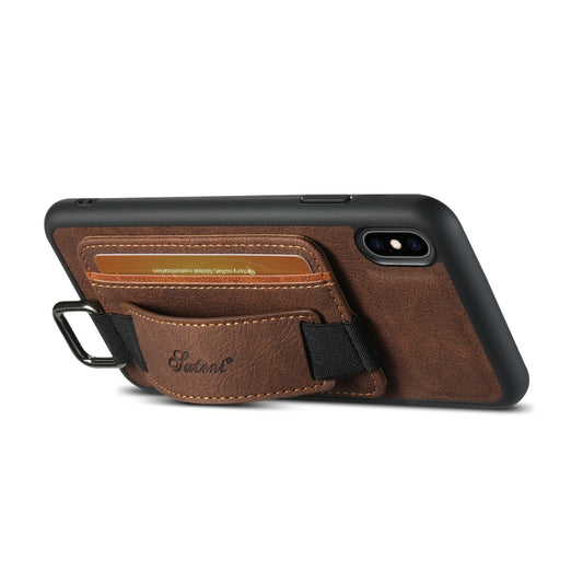 For iPhone X / XS Suteni H13 Litchi Leather Wrist Strap Wallet Back Phone Case(Brown) - More iPhone Cases by Suteni | Online Shopping UK | buy2fix