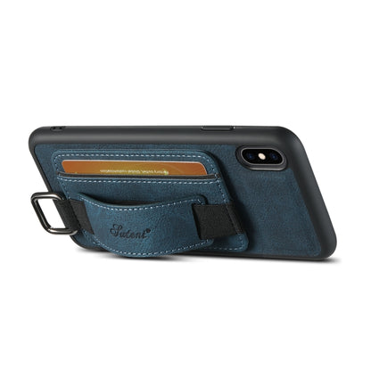 For iPhone X / XS Suteni H13 Litchi Leather Wrist Strap Wallet Back Phone Case(Blue) - More iPhone Cases by Suteni | Online Shopping UK | buy2fix