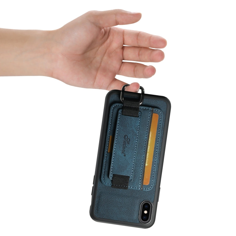 For iPhone X / XS Suteni H13 Litchi Leather Wrist Strap Wallet Back Phone Case(Blue) - More iPhone Cases by Suteni | Online Shopping UK | buy2fix