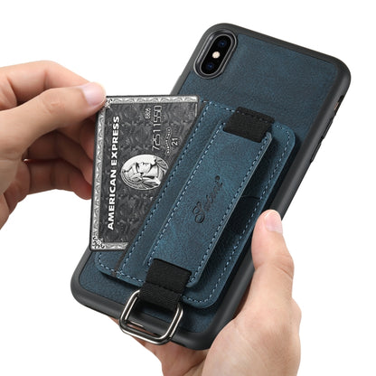 For iPhone X / XS Suteni H13 Litchi Leather Wrist Strap Wallet Back Phone Case(Blue) - More iPhone Cases by Suteni | Online Shopping UK | buy2fix