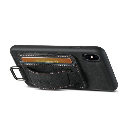 For iPhone XS Max Suteni H13 Litchi Leather Wrist Strap Wallet Back Phone Case(Black) - More iPhone Cases by Suteni | Online Shopping UK | buy2fix