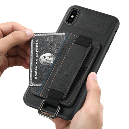 For iPhone XS Max Suteni H13 Litchi Leather Wrist Strap Wallet Back Phone Case(Black) - More iPhone Cases by Suteni | Online Shopping UK | buy2fix