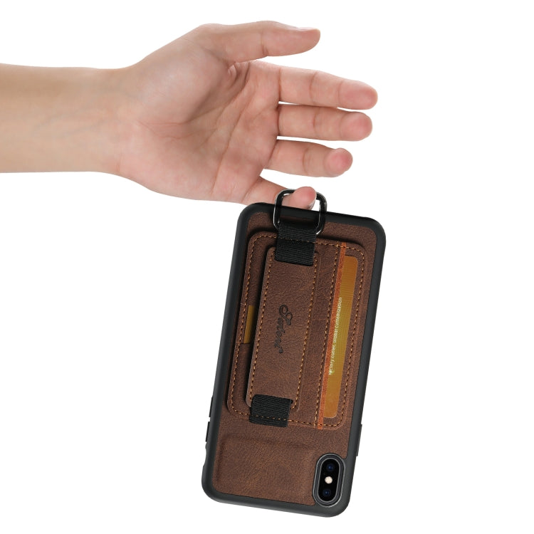 For iPhone XS Max Suteni H13 Litchi Leather Wrist Strap Wallet Back Phone Case(Brown) - More iPhone Cases by Suteni | Online Shopping UK | buy2fix