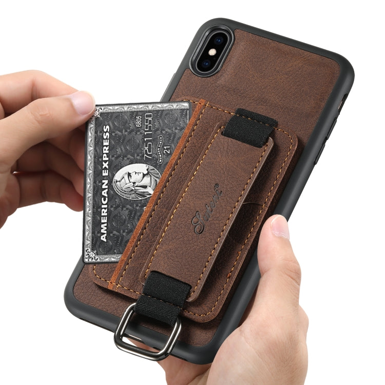For iPhone XS Max Suteni H13 Litchi Leather Wrist Strap Wallet Back Phone Case(Brown) - More iPhone Cases by Suteni | Online Shopping UK | buy2fix