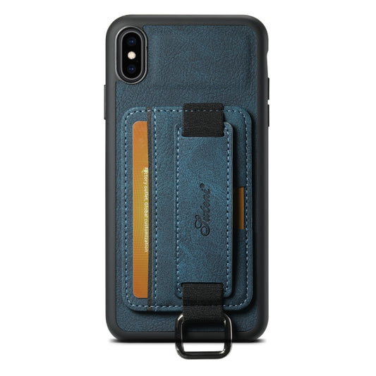 For iPhone XS Max Suteni H13 Litchi Leather Wrist Strap Wallet Back Phone Case(Blue) - More iPhone Cases by Suteni | Online Shopping UK | buy2fix