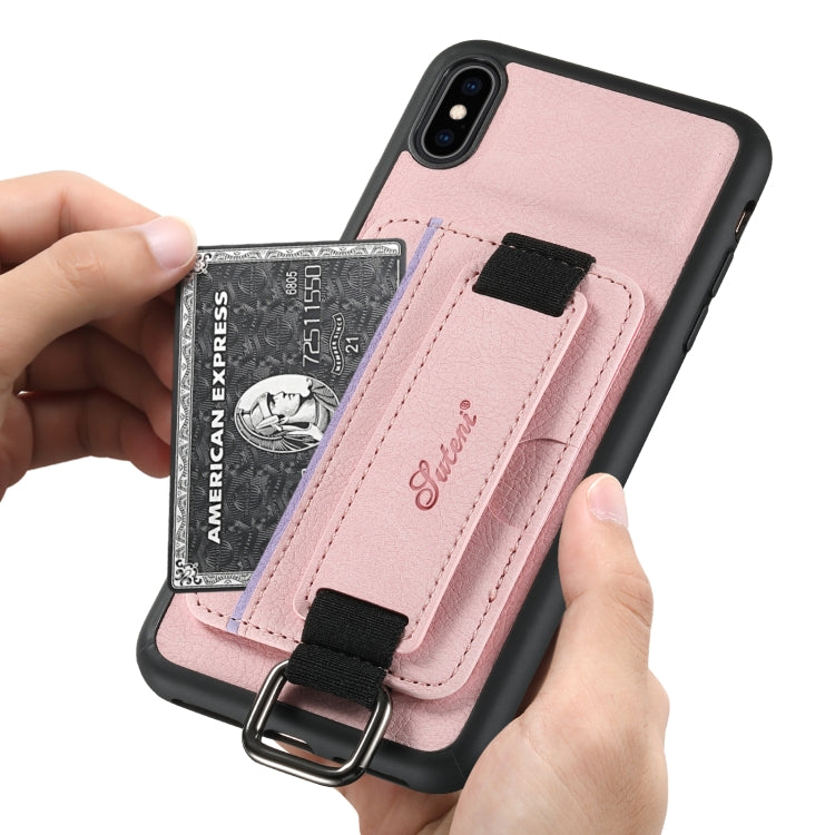 For iPhone XS Max Suteni H13 Litchi Leather Wrist Strap Wallet Back Phone Case(Pink) - More iPhone Cases by Suteni | Online Shopping UK | buy2fix