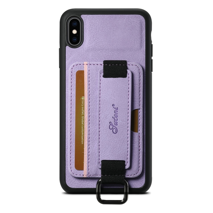 For iPhone XS Max Suteni H13 Litchi Leather Wrist Strap Wallet Back Phone Case(Purple) - More iPhone Cases by Suteni | Online Shopping UK | buy2fix