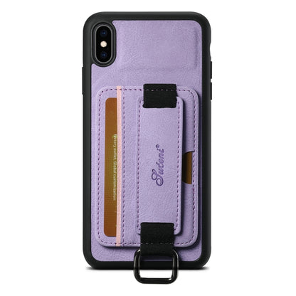 For iPhone XS Max Suteni H13 Litchi Leather Wrist Strap Wallet Back Phone Case(Purple) - More iPhone Cases by Suteni | Online Shopping UK | buy2fix