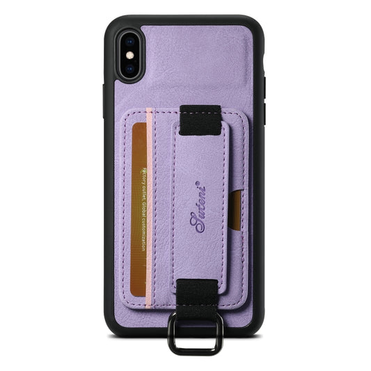 For iPhone XS Max Suteni H13 Litchi Leather Wrist Strap Wallet Back Phone Case(Purple) - More iPhone Cases by Suteni | Online Shopping UK | buy2fix