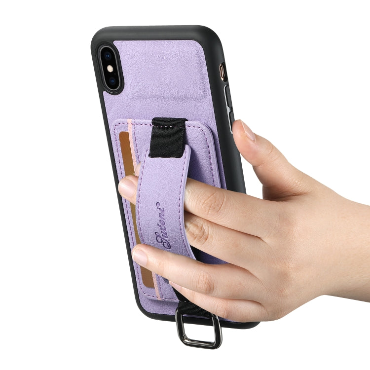 For iPhone XS Max Suteni H13 Litchi Leather Wrist Strap Wallet Back Phone Case(Purple) - More iPhone Cases by Suteni | Online Shopping UK | buy2fix
