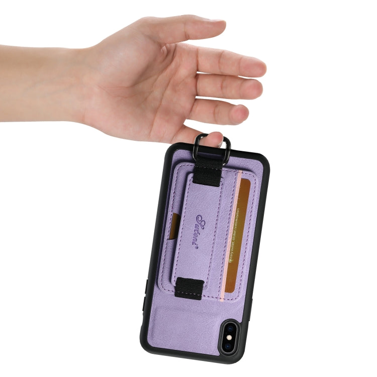 For iPhone XS Max Suteni H13 Litchi Leather Wrist Strap Wallet Back Phone Case(Purple) - More iPhone Cases by Suteni | Online Shopping UK | buy2fix