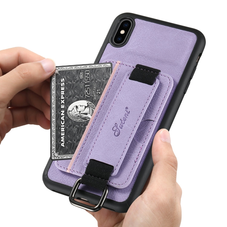 For iPhone XS Max Suteni H13 Litchi Leather Wrist Strap Wallet Back Phone Case(Purple) - More iPhone Cases by Suteni | Online Shopping UK | buy2fix