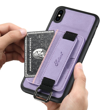 For iPhone XS Max Suteni H13 Litchi Leather Wrist Strap Wallet Back Phone Case(Purple) - More iPhone Cases by Suteni | Online Shopping UK | buy2fix