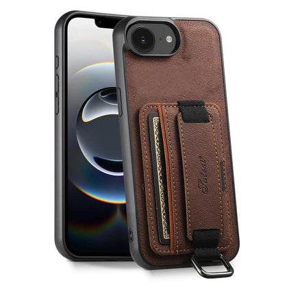 For iPhone 16e Suteni H13 Litchi Leather Wrist Strap Wallet Back Phone Case(Brown) - iPhone 16e Cases by Suteni | Online Shopping UK | buy2fix