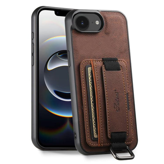 For iPhone 16e Suteni H13 Litchi Leather Wrist Strap Wallet Back Phone Case(Brown) - iPhone 16e Cases by Suteni | Online Shopping UK | buy2fix