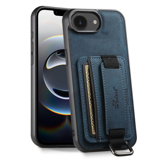 For iPhone 16e Suteni H13 Litchi Leather Wrist Strap Wallet Back Phone Case(Blue) - iPhone 16e Cases by Suteni | Online Shopping UK | buy2fix