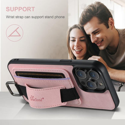 For iPhone 16e Suteni H13 Litchi Leather Wrist Strap Wallet Back Phone Case(Pink) - iPhone 16e Cases by Suteni | Online Shopping UK | buy2fix