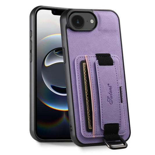 For iPhone 16e Suteni H13 Litchi Leather Wrist Strap Wallet Back Phone Case(Purple) - iPhone 16e Cases by Suteni | Online Shopping UK | buy2fix