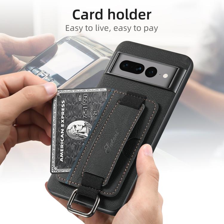 For Google Pixel 10 Pro Suteni H13 Litchi Leather Wrist Strap Wallet Back Phone Case(Black) - Google Cases by Suteni | Online Shopping UK | buy2fix