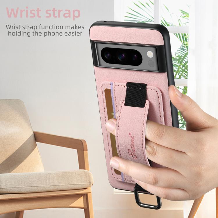 For Google Pixel 10 Pro Suteni H13 Litchi Leather Wrist Strap Wallet Back Phone Case(Pink) - Google Cases by Suteni | Online Shopping UK | buy2fix