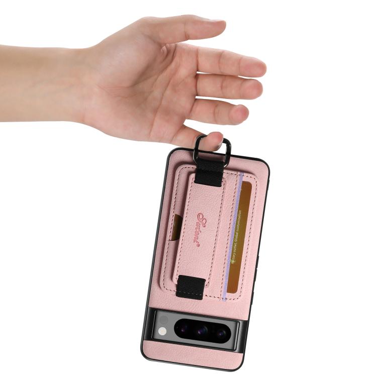 For Google Pixel 10 Pro Suteni H13 Litchi Leather Wrist Strap Wallet Back Phone Case(Pink) - Google Cases by Suteni | Online Shopping UK | buy2fix