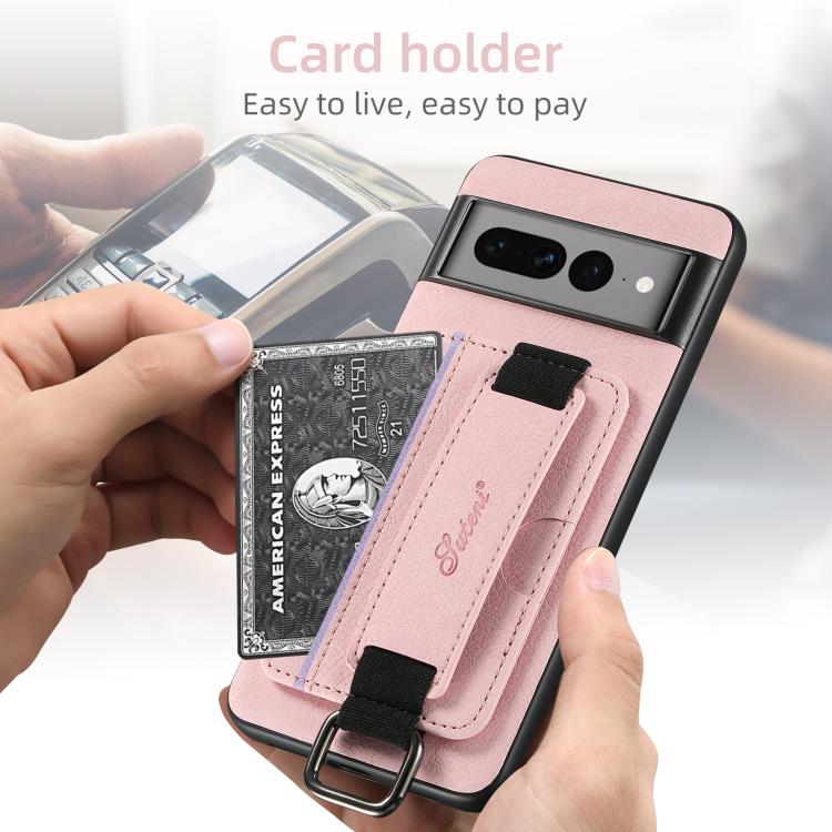 For Google Pixel 10 Pro Suteni H13 Litchi Leather Wrist Strap Wallet Back Phone Case(Pink) - Google Cases by Suteni | Online Shopping UK | buy2fix