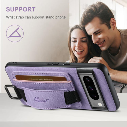 For Google Pixel 10 Pro Suteni H13 Litchi Leather Wrist Strap Wallet Back Phone Case(Purple) - Google Cases by Suteni | Online Shopping UK | buy2fix